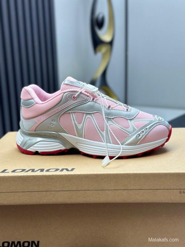 2025 Women SALOMON Pink White Leather Mesh Sneakers AS00320