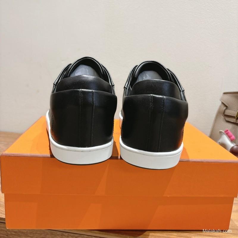 2025 Unisex Hermès Black Leather Sneakers AS00380