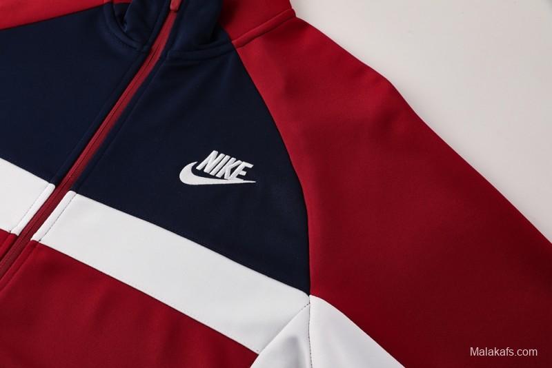 2025 Nike Navy/Red Full Hoodie Zipper Jacket +Long Pants