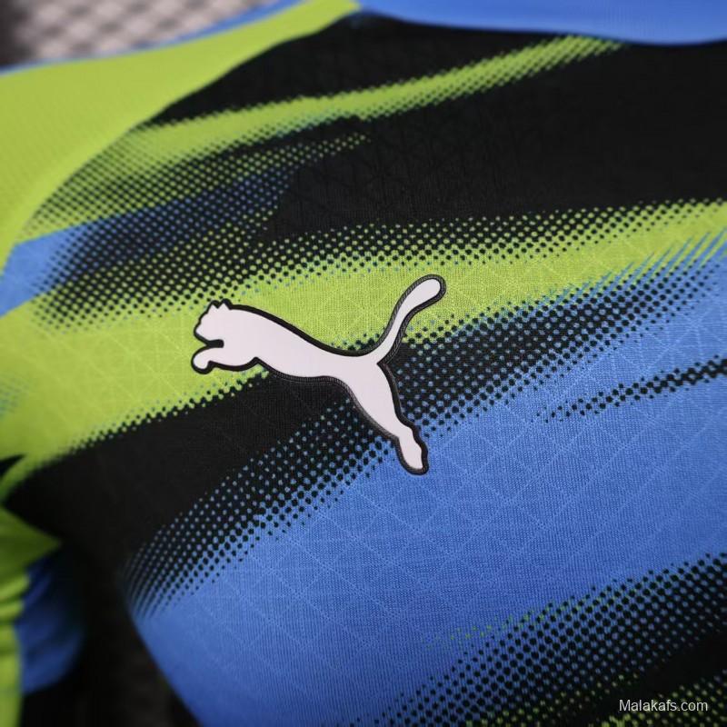 Player Version 25/26 Olympique de Marseille Neon Green Blue Black Gradient Stripe Jersey