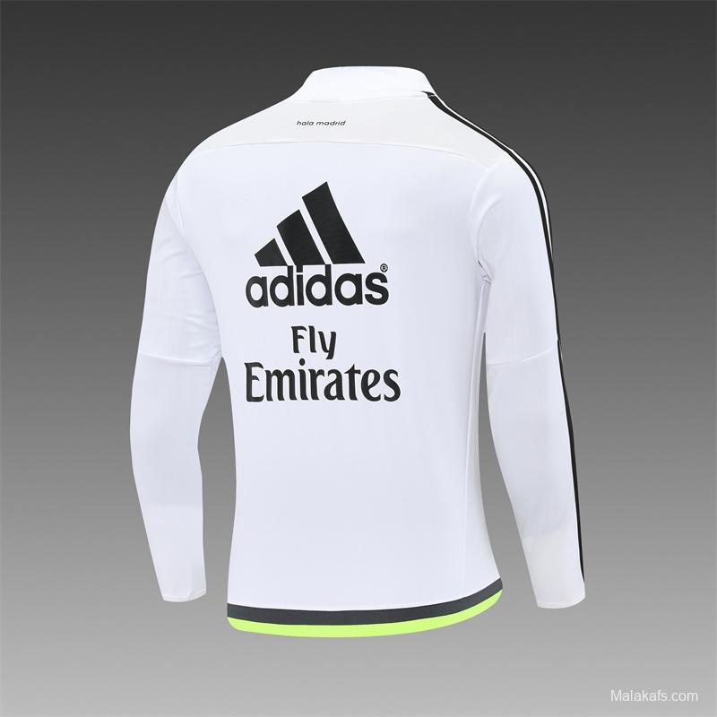 Retro 15/16 Real Madrid White Half Zipper Jacket+Long Pants