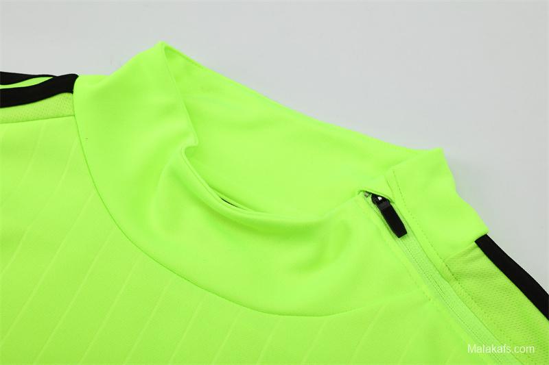 Retro 15/16 Real Madrid Fluorescent Green Half Zipper Jacket+Long Pants