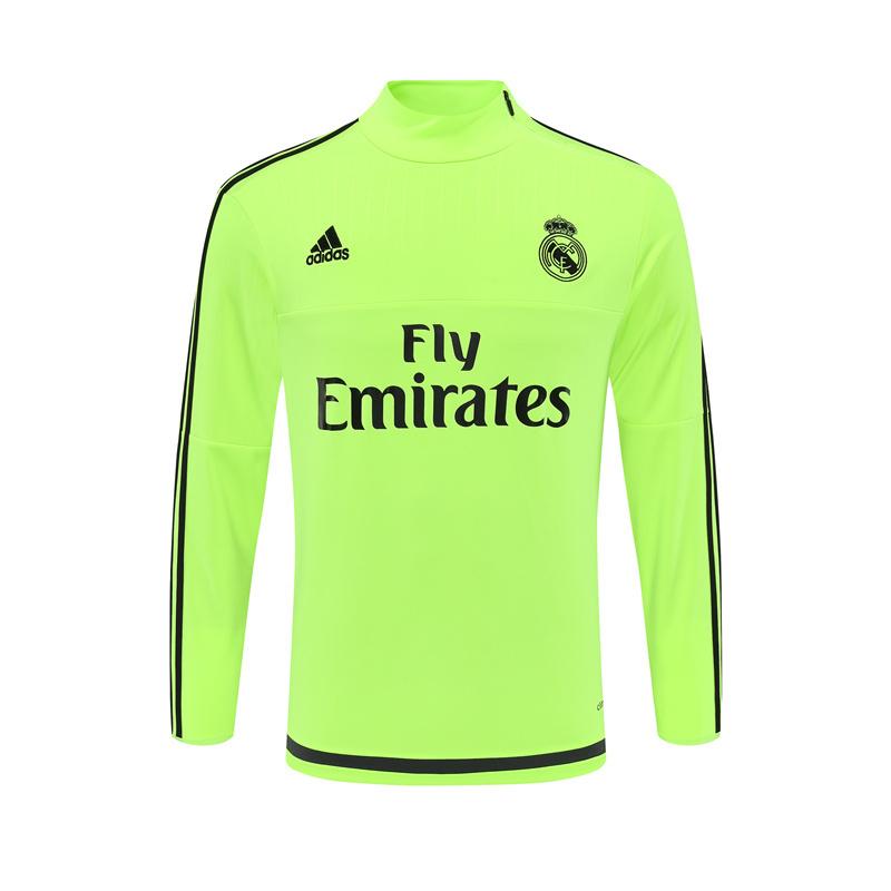 Retro 15/16 Real Madrid Fluorescent Green Half Zipper Jacket+Long Pants