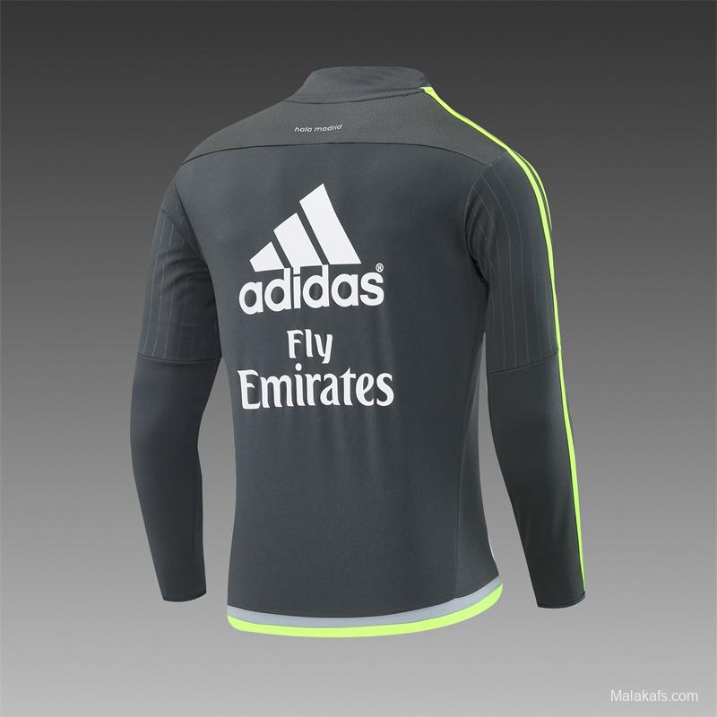 Retro 15/16 Real Madrid Dark Grey Half Zipper Jacket+Long Pants