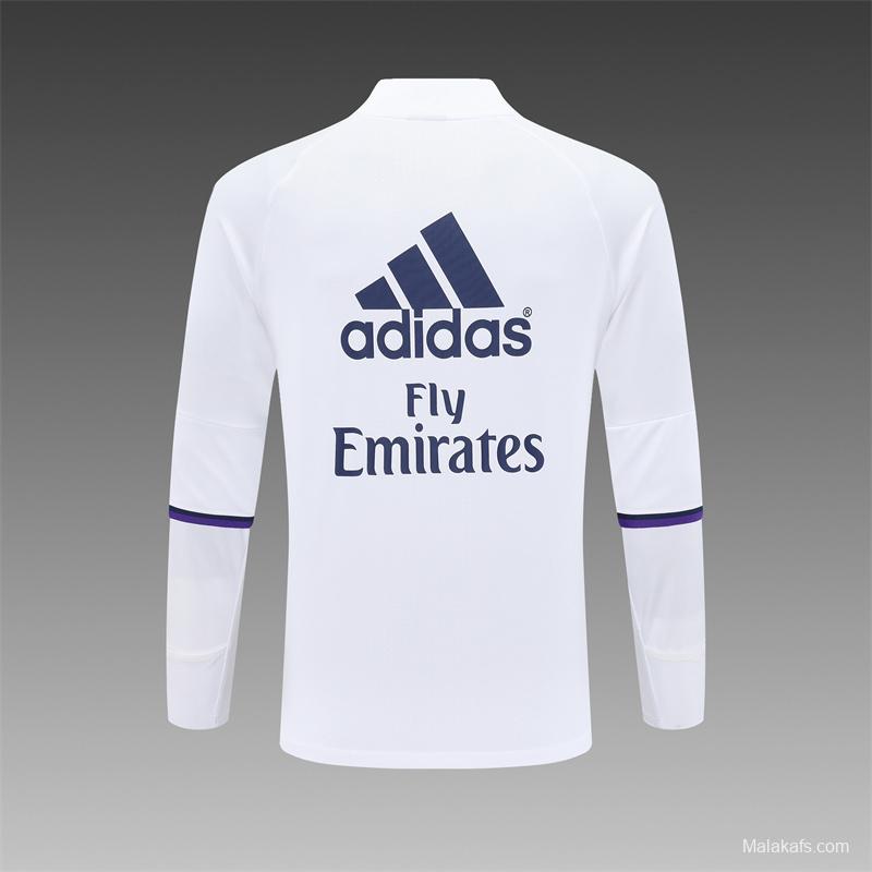 Retro 16/17 Real Madrid White Half Zipper Jacket+Long Pants