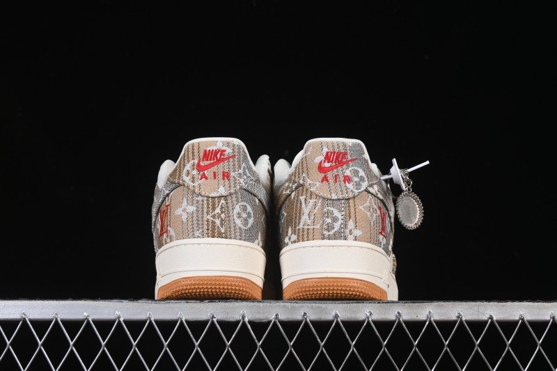 Nike Air Force 1 '07 Low LV Collaboration Grey Brown Floral Canvas Casual Sneakers - DF0188-076