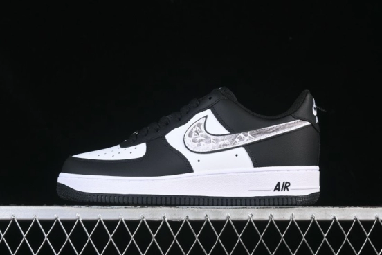 Nike Air Force 1'07 Low Black White Cracked Leather Casual Sneakers - ZH0316-118