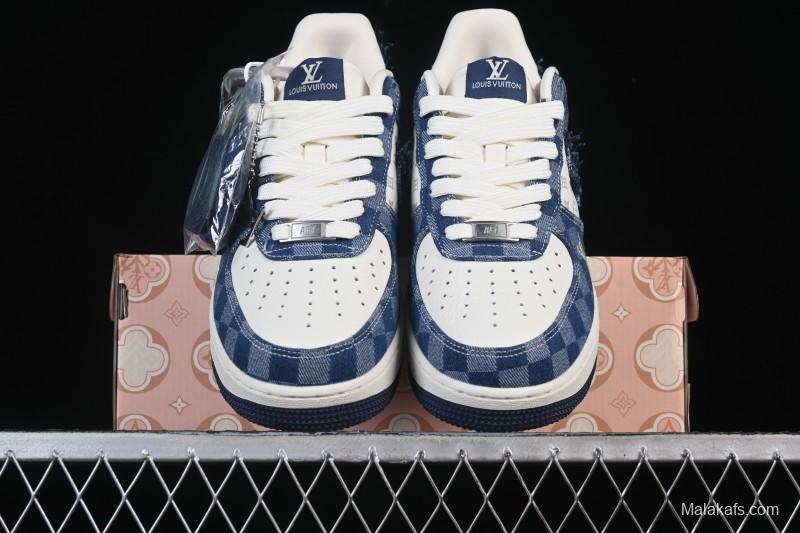 Nike Air Force 1 '07 Low Casual Sneakers in White Navy Blue - YF9511-816