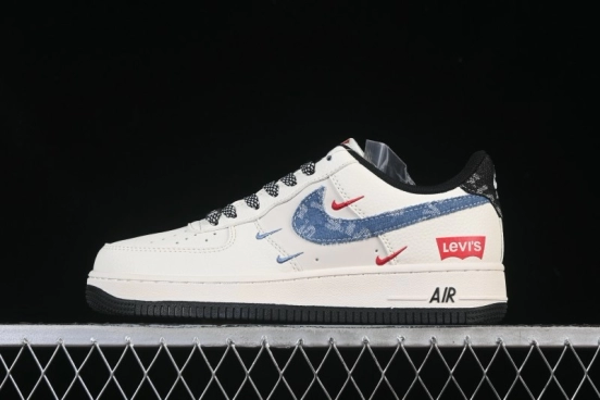 Nike Air Force 1 '07 Low Levi's Collaboration Light Blue Denim Four Swoosh Casual Sneakers - QW5606-261