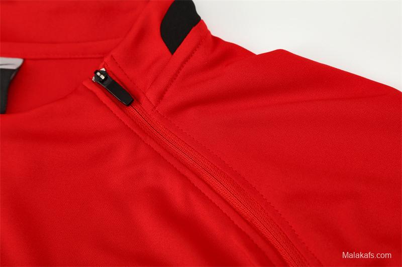 Retro 02/03 Manchester United Red Half Zipper Jacket+Long Pants