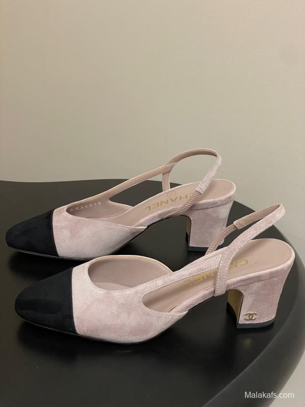 Chanel Sling-back Two-tone Suede Slingback Sandals Flat/Block Heel - KFY00280