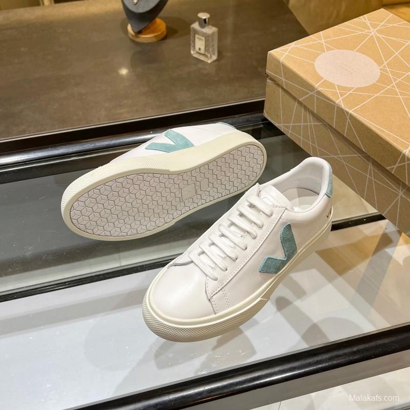 VEJA Classic White Sneakers V Logo Lace-Up Retro Flat Platform Casual Sports Shoes - LY00220