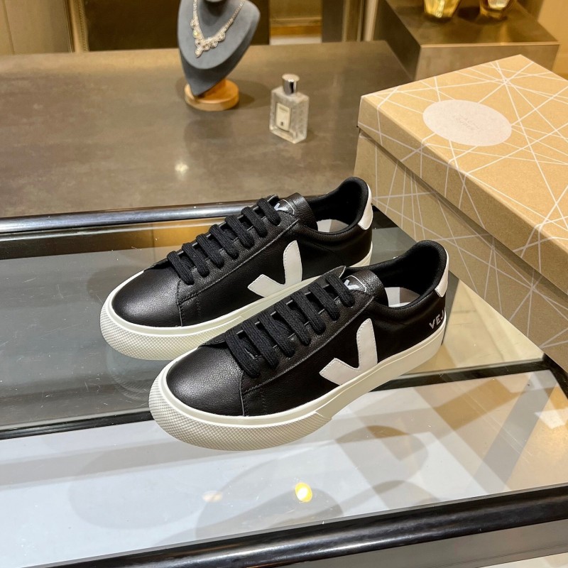VEJA Classic White Sneakers V Logo Lace-Up Retro Flat Platform Casual Sports Shoes - LY00220