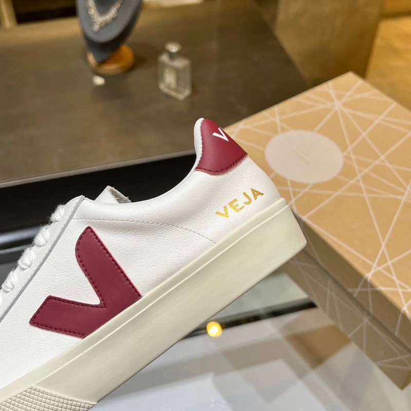 VEJA Classic White Sneakers V Logo Lace-Up Retro Flat Platform Casual Sports Shoes - LY00220