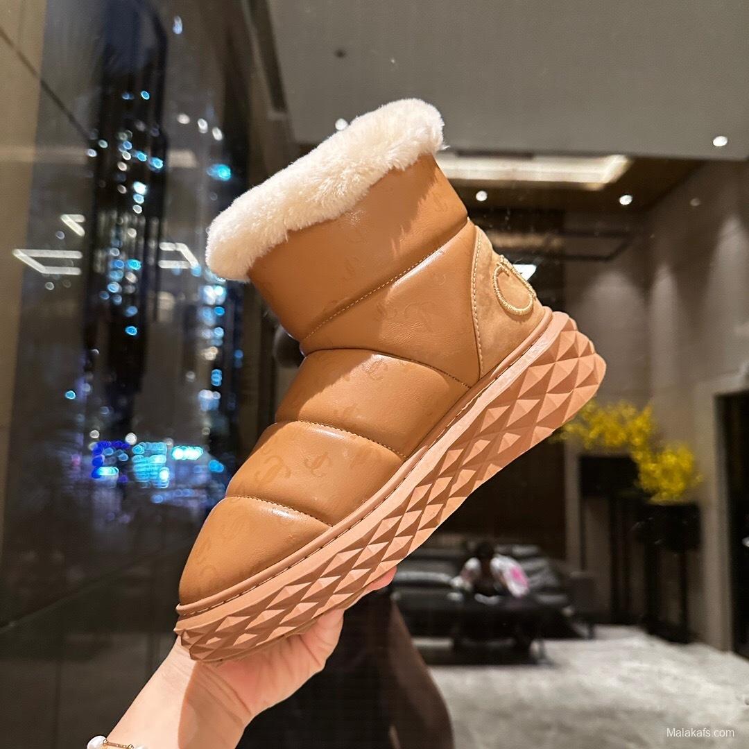 Jimmy Choo 2025 SS Casual White Sneakers with Genuine Wool Snow Boots - LY00340