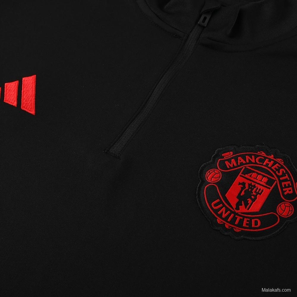 25/26 Manchester United Black Half Zipper Jacket+Long Pants