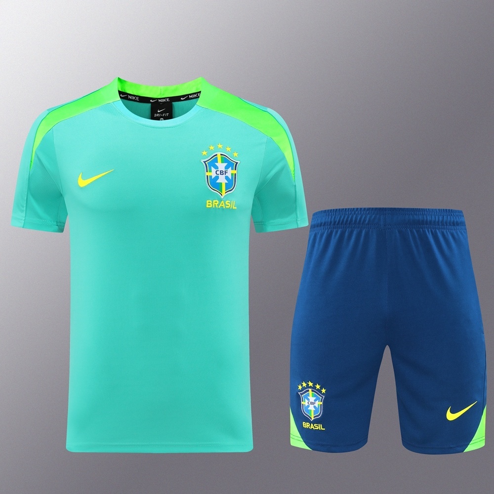 2025 Brazil Lake Green Short Sleeve+Soccer Shorts