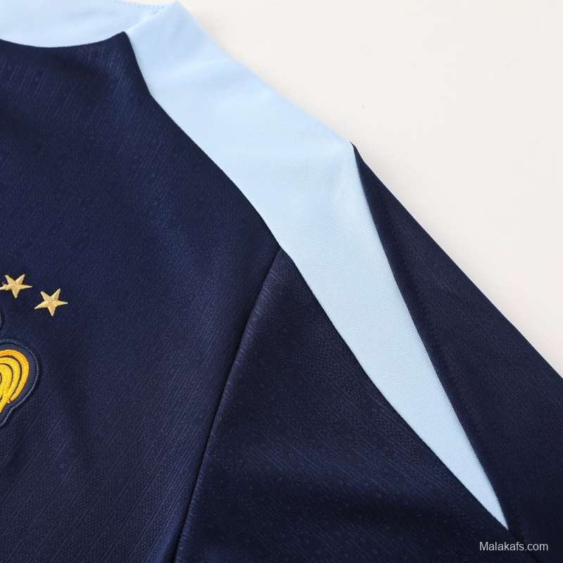 2025 France Royal Blue Half Zipper Jacket+Long Pants