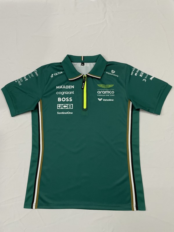 2025 F1 Aston Martin Aramco F1 Team Dark Green with Yellow Zipper Polo