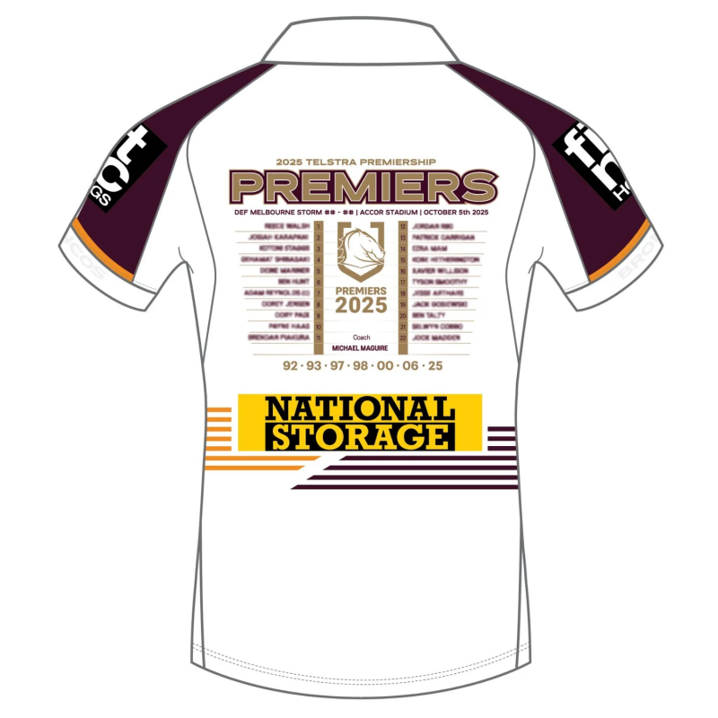 25/26 Brisbane Broncos White with Maroon Sleeves and Diagonal Geometric Stripes  Champion Jersey