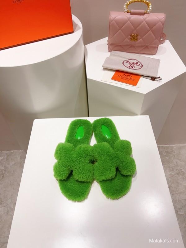H Teddy Wool H Slippers Flat Sole Winter Edition - LY00240