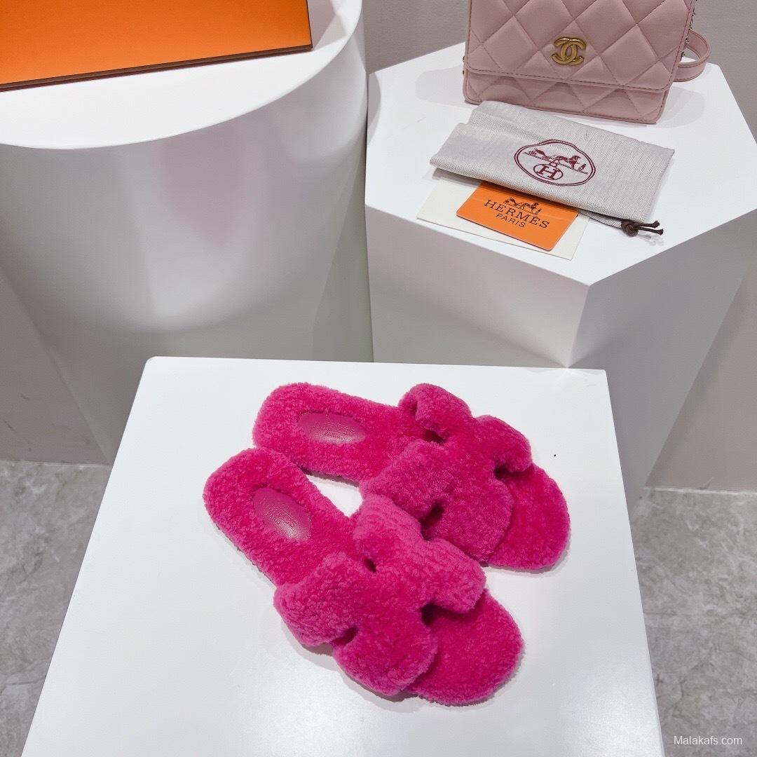 H Teddy Wool H Slippers Flat Sole Winter Edition - LY00240