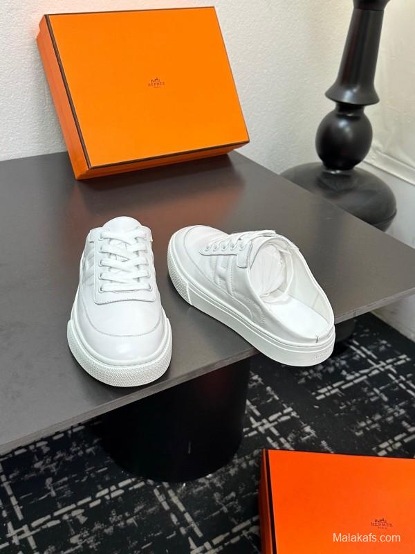 Hermès Deep Series Couple White Sneakers Casual Skate Shoes - AS00320