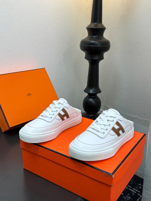 Hermes Deep Series Couple White Sneakers Casual Skate Shoes - AS00320