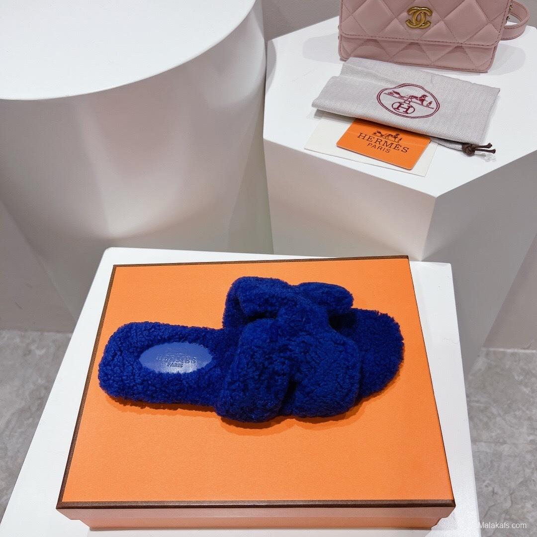 H Teddy Wool H Slippers Flat Sole Winter Edition - LY00240