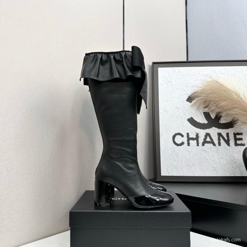 Chanel 2025 SS Bow Detail Block Heel Boots - L Y00600