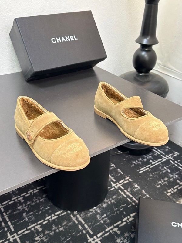 Chanel 2025 SS New French Style Mary Jane Flat Shoes with Fur - KFY00300