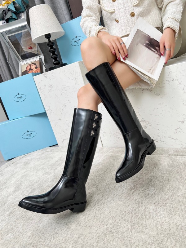 Prada Classic Triangle Logo Pointed Toe Boots - LY00350