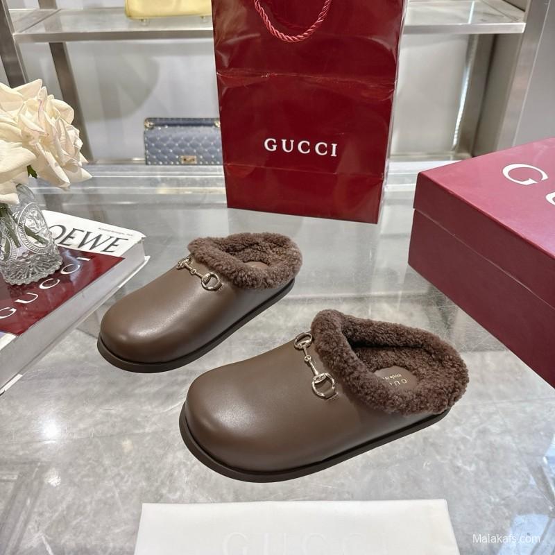 Gucci 2025 SS Autumn Winter New Suede Leather Horsebit Detail Women's Wool Loafers - LY00260