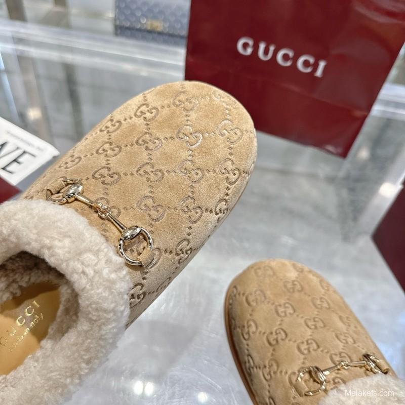 Gucci 2025 SS Autumn Winter New Suede Leather Horsebit Detail Women Wool Loafers - LY00260