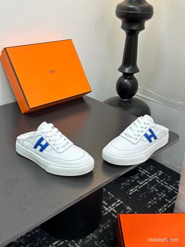 Hermès Deep Series Couple's White Sneakers Casual Skate Shoes - AS00320