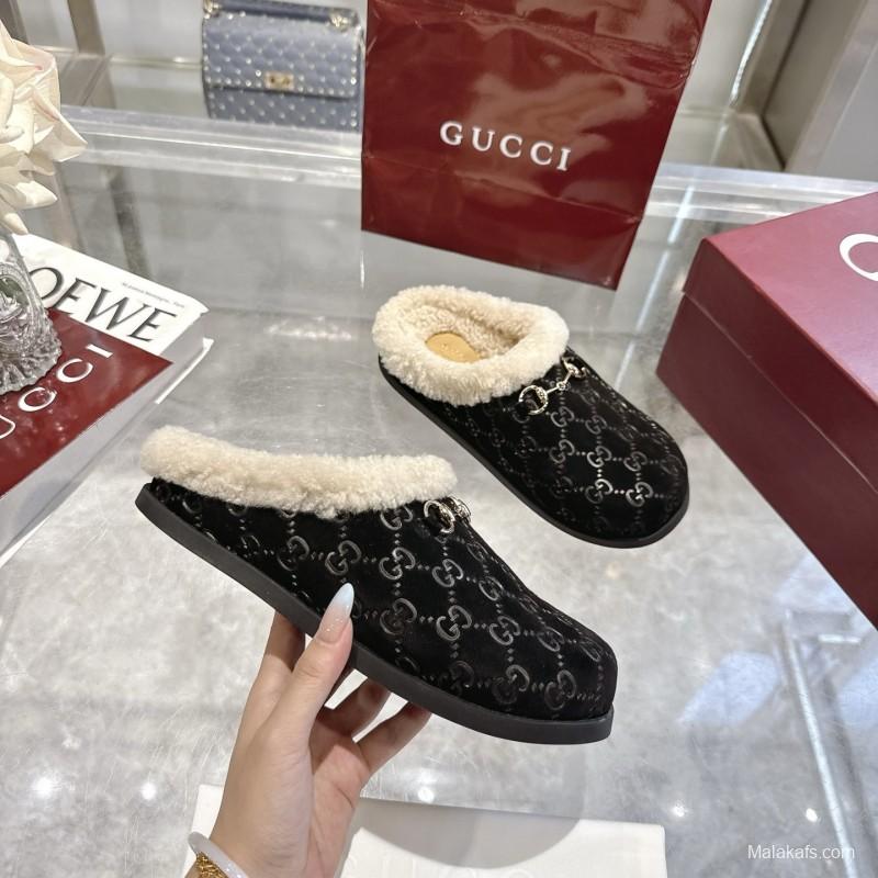 Gucci 2025/SS Autumn Winter New Suede Leather Horsebit Women's Wool Loafers - LY00260