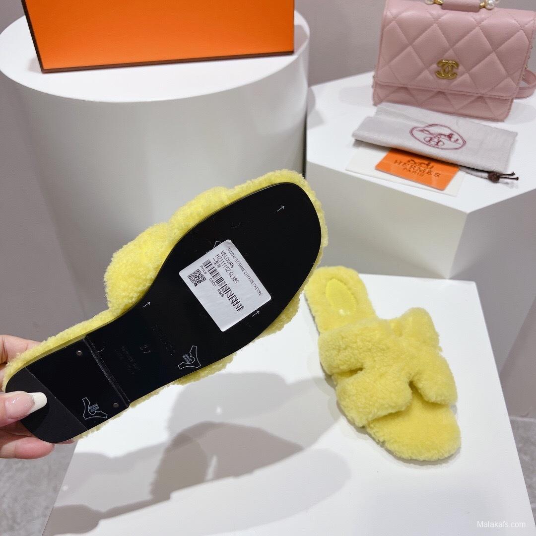 H Teddy Wool H Slippers Flat Sole Winter Edition - LY00240