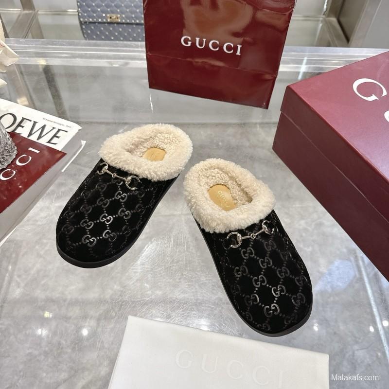Gucci 2025/SS Autumn Winter New Suede Leather Horsebit Women's Wool Loafers - LY00260