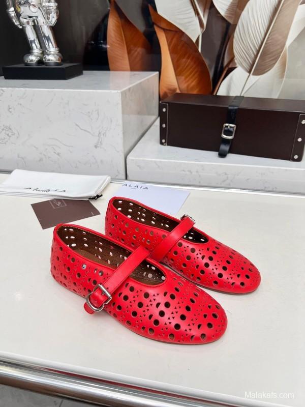 Alaia 2025/SS Perforated Ballet Flats - LY00320