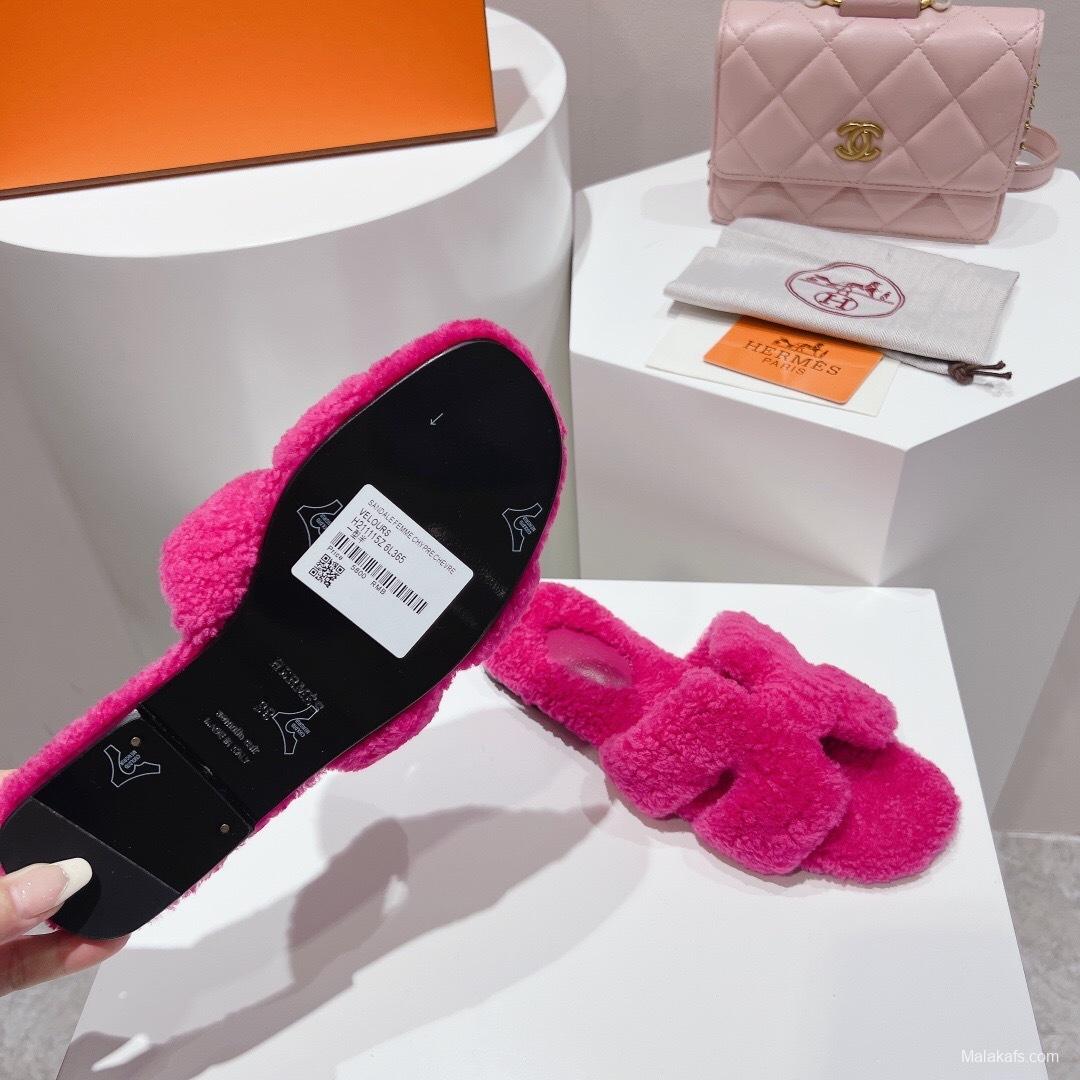 H Teddy Wool H Slippers Flat Sole Winter Edition - LY00240