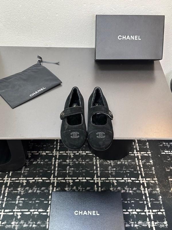 Chanel 2025 SS New French Mary Jane Flat Shoes with Fur - KFY00300
