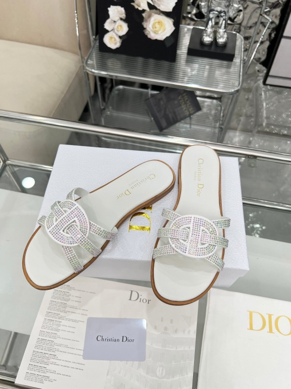 Dior D-Lane Sandals Hollow-out Flat Sandals with Gold Embellishment - LY00220/LY00260