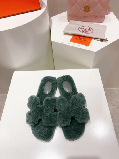 H Teddy Wool H Slippers Flat Sole Winter Edition - LY00240