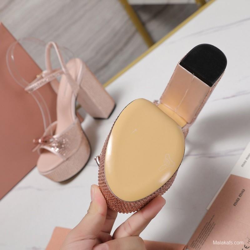 MIUMIU Bling Swarovski Crystal Sandals with 11.5cm Heel - KFY00340