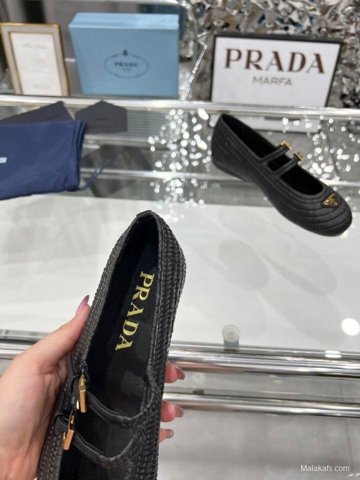 Prada Summer New Raffia Ballet Flats - KFY00340