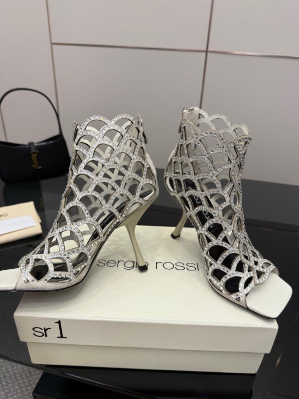 Sergio Rossi Mermaid Sandals 2025 SS Collection Elegant Fishnet High Heels - KFY00470