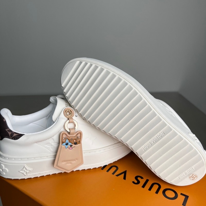 Louis Vuitton Takashi Murakami x LV Time Out Cherry Blossom Series Leather Round Toe Flat Low-Top Sneakers - YC