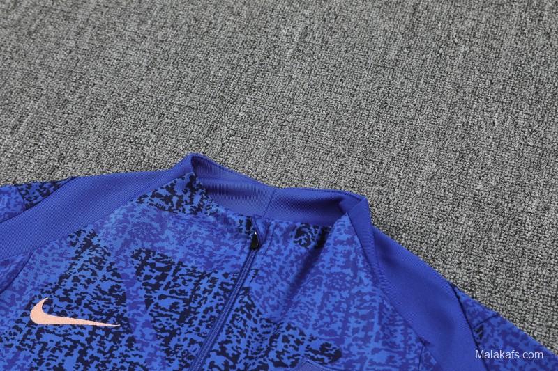 2025 France Royal Blue with Textured Pattern Half Zipper Jacket Tracksuit +Long Pants