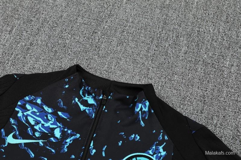 Player Version 25/26 Inter Milan Black with Blue Water Splash Pattern Half Zipper Jacket Tracksuit +Long Pants