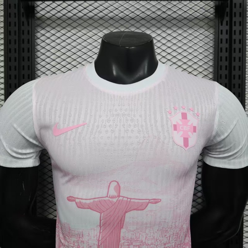 Player Version 2026 Brazil Special Edition White with Christ the Redeemer Pink Pattern Jersey
